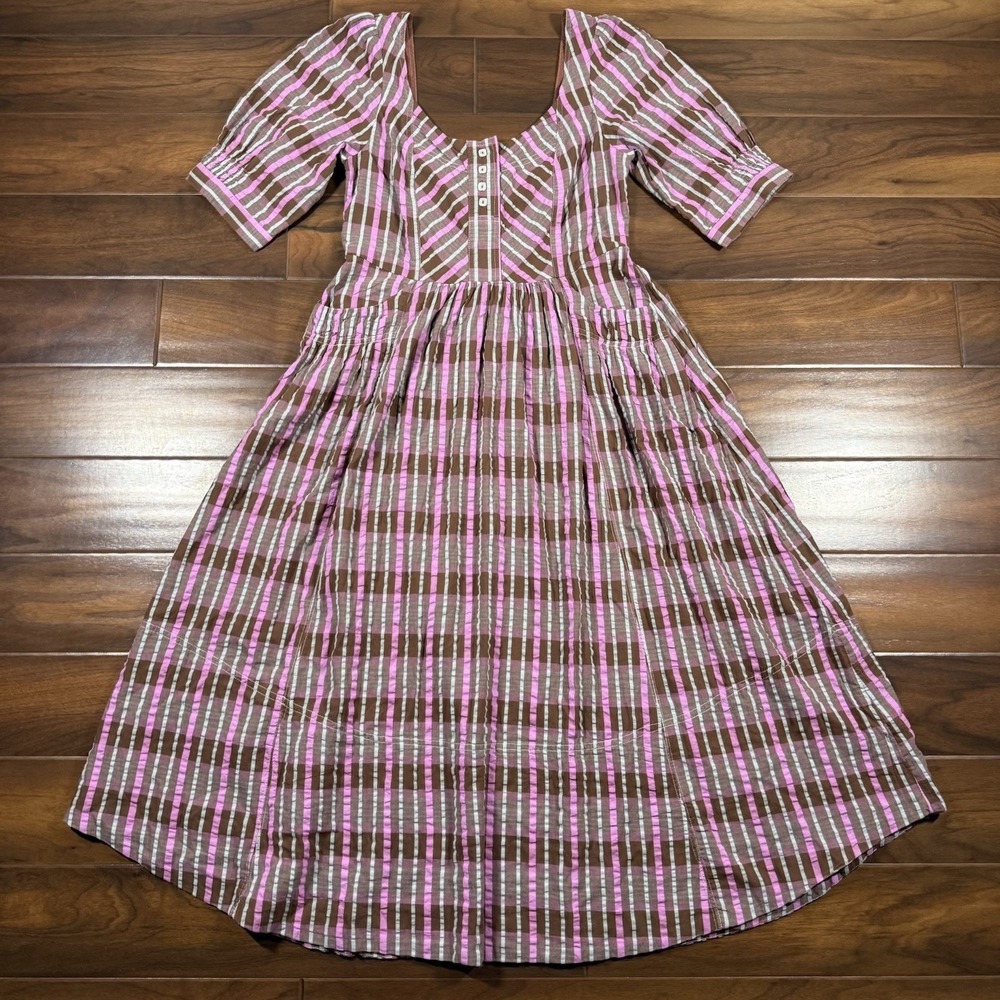 NEW Free People Women's Size Small Brown Pink Plaid Tulie Midi Maxi Dressβ